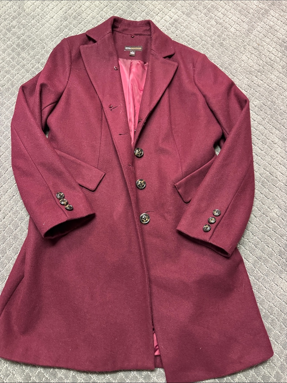 Dana Buchman Burgundy Wool Blend Pea Coat
